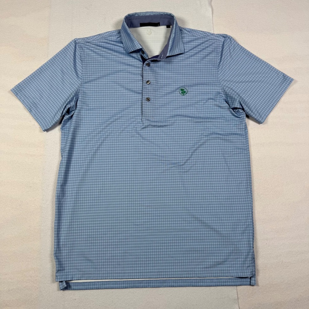 Greyson Light Blue Micro-Check Performance Polo with Navy Trim